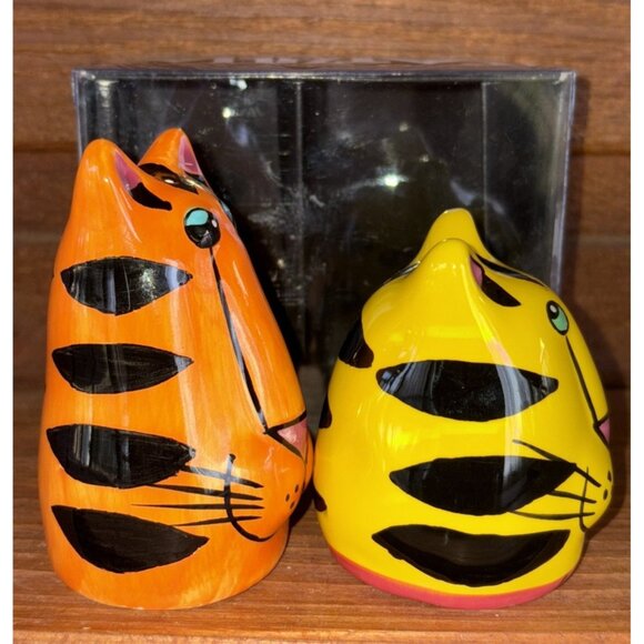 Catzilla Candace Reiter Salt Pepper Shakers Ceramic Orange Yellow Cat Vtg - Picture 4 of 9